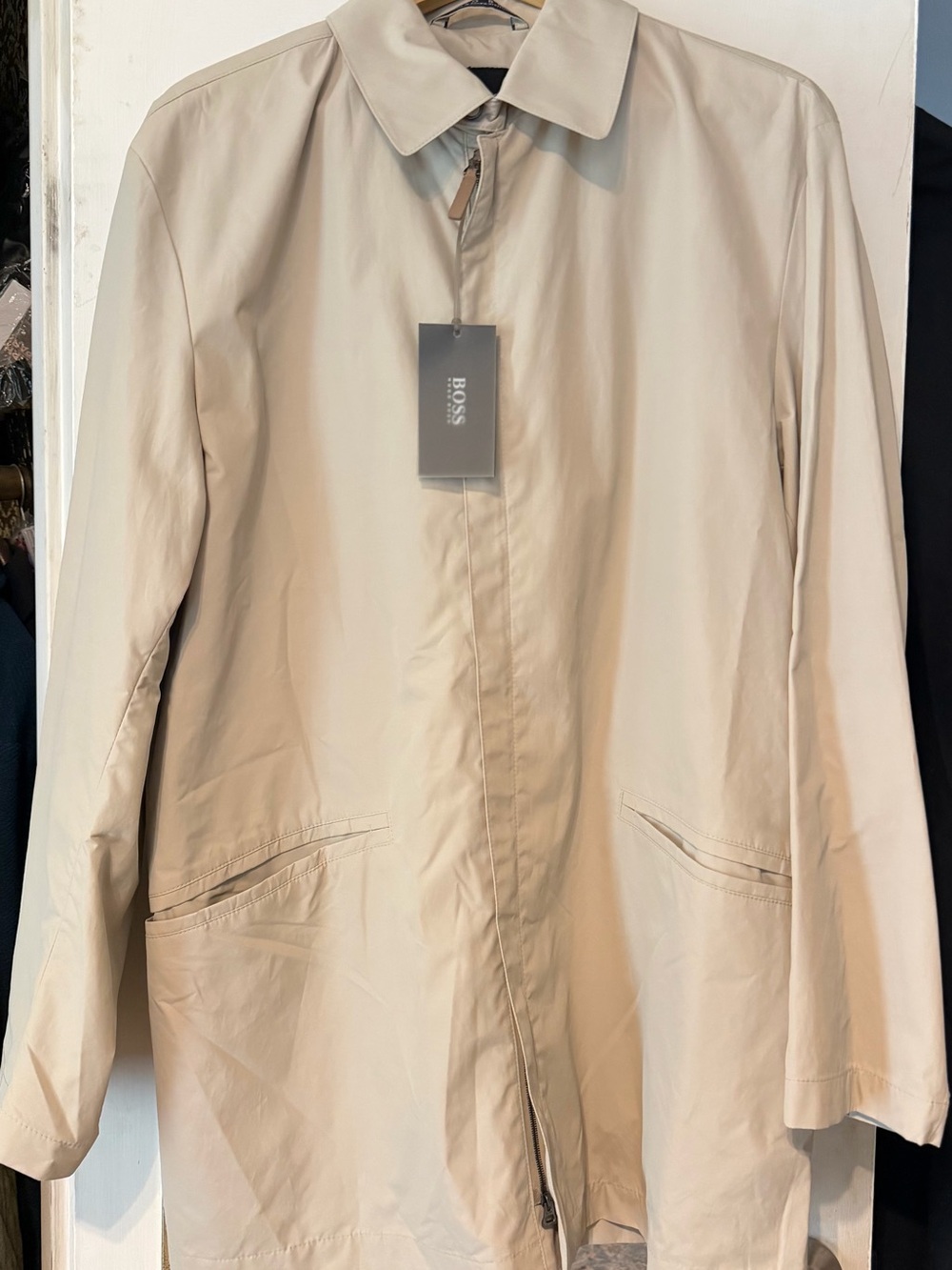 HUGO BOSS MENS Y2K Light Beige Raincoat Jacket NWT